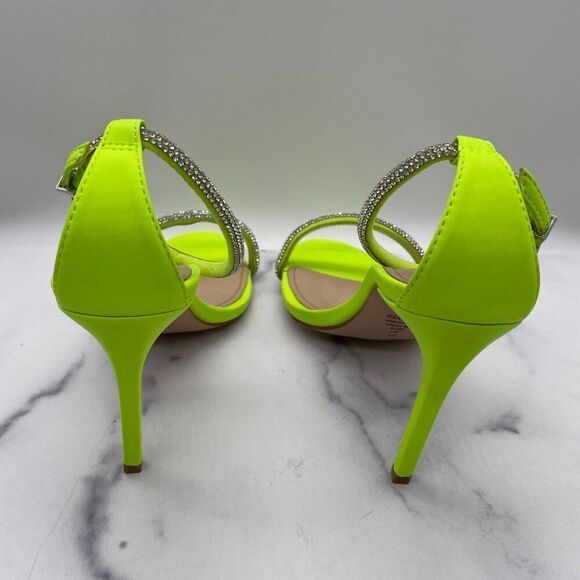 NEW Schutz Shoes Womens 8.5 Fabienne Neon Green Crystal Stiletto Heel Pumps 80's - Picture 7 of 12
